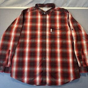 Columbia Men's Red and Black Plaid Button-Down Shirt Size XXL